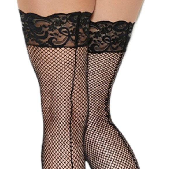 Fishnet Stay Up Thigh High with Back Seam Lace Top - Picture 3 of 4